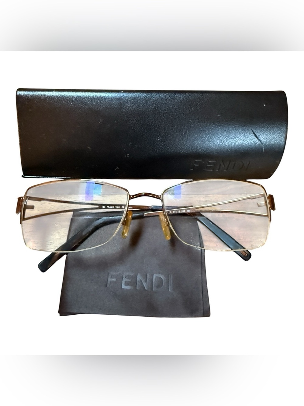 Fendi F612R 210 Eyeglasses Brown Half Rim Rectangular Frames 54-18-135 & Case
